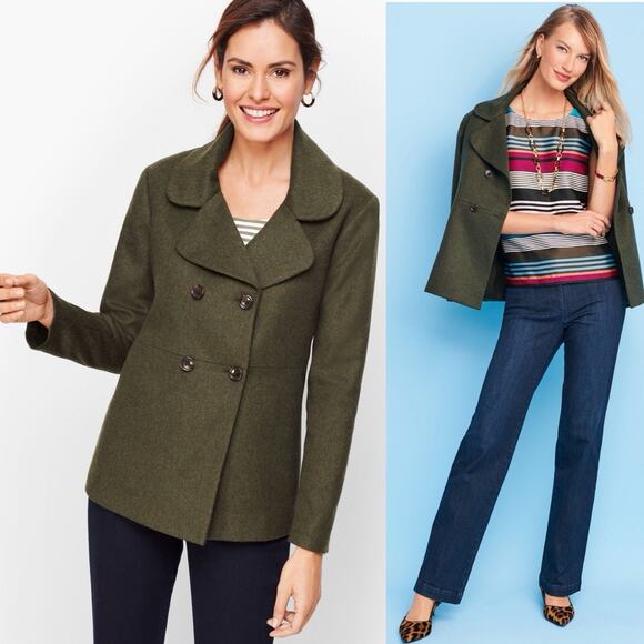 Talbots Brushed Italian wool Double Breasted Jacket Olive Green Sz 16 Blazer - Picture 1 of 11